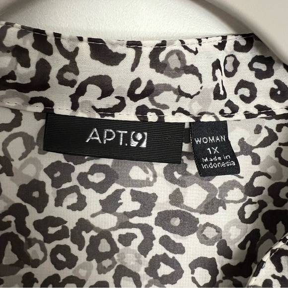 Apt 9 Black White Leopard Print Button Up 3/4 Sleeve Blouse size 1X - Picture 5 of 8